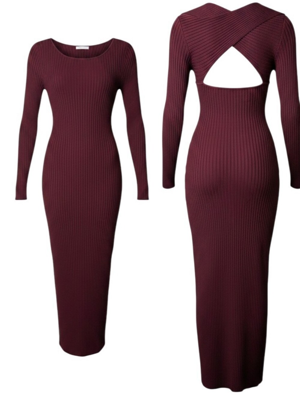 NWT 525 America Malbec Twist Open Back Cutout Knit Long Sleeve Midi Dress M